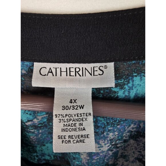 Catherines Women's Top Plus Size 4X Green V-Neck Long Sleeve Button Down Blouse - Picture 8 of 15